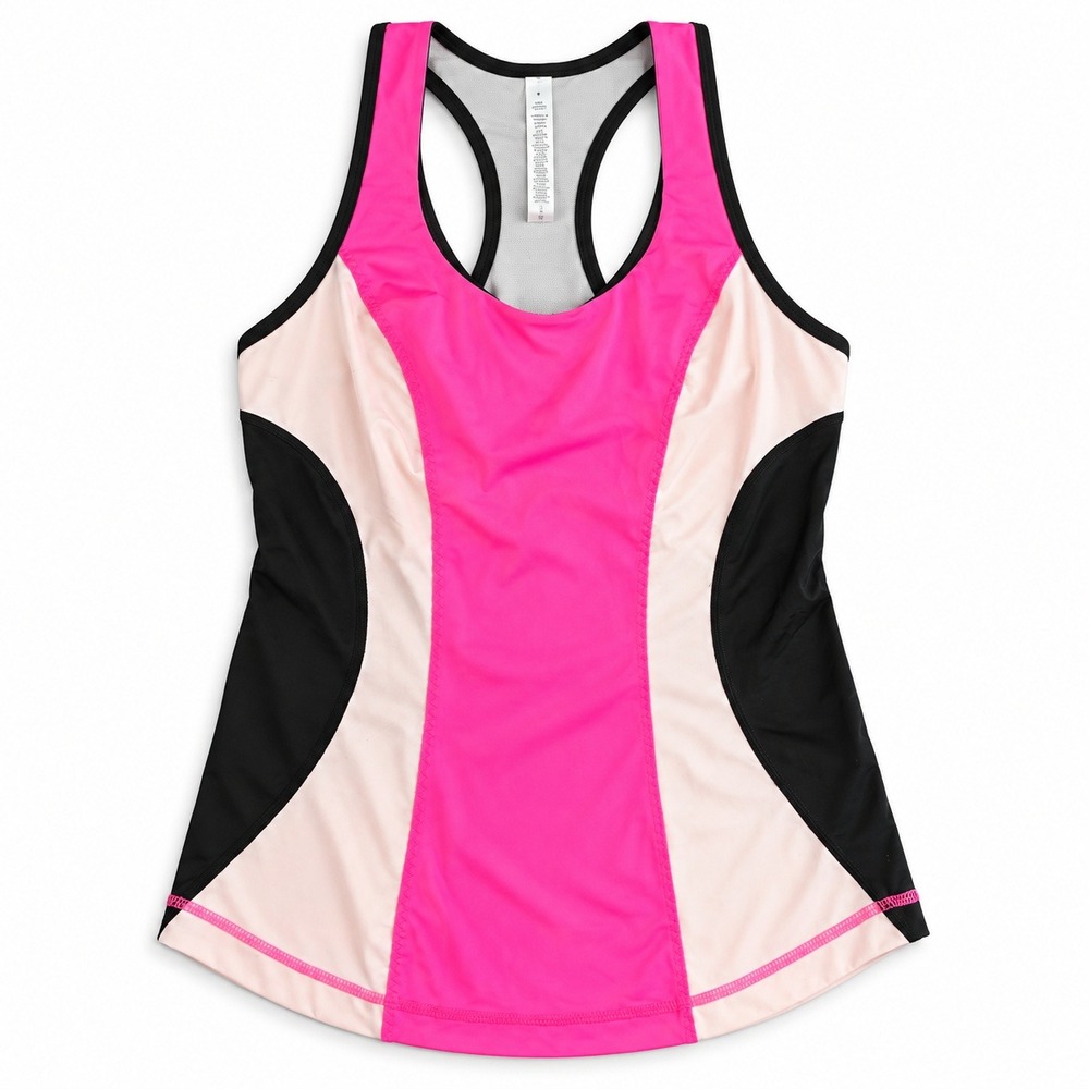 Lululemon Racerback Tank Top Womens Size 6 Pink Black Colorblock Built In Bra